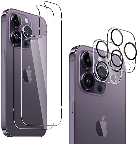 QULLOO Rückseite Schutzfolie für iPhone 14 Pro Max, 2 Stück Rückseite für Panzerglas mit 2 Stück Kameraschutz, 9H Hinten Gehärtetes Glas Vollabdeckung Schutzglas Zurück Folie