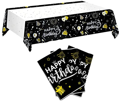 Geburtstag Tischdecke, 3 Stücke Papiertischdecke Schwarz, 274 x 137 cm Partytischdecken, Tischdecke Kindergeburtstag, Schwarze Tischdecke Geeignet für Geburtstagsfeiern Partys und Dinnerpartys