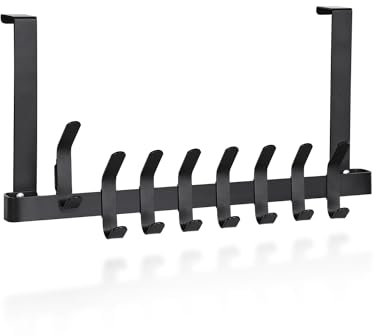 Victoper Over The Door Hanger - 2023 Newly Detachable 16 Hooks, Lightweight Easy Installation, Assembly-Free for Clothes, Towel, Bag, Robe - Bathroom Black