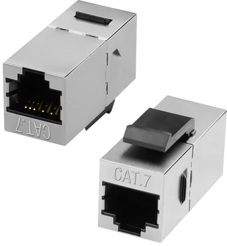 QIANRENON Cat7 RJ45 Keystone Jack Network Connector Coupler RJ45 8P8C Female to Female Wall Plate Module Ethernet Adapter,10Gbps/600MHz/Shielded, for Standard Wall Plate,LAN Patch Panel, 2Pcs