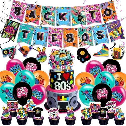 38pcs 80s Party Decoration - 80s Party Supplies, Back To The 80s Party Banner, 80s Themed Party Decorations Adults, 80s Party Decorations Pack, 80s Balloons And Banners, Tea Party Decorations