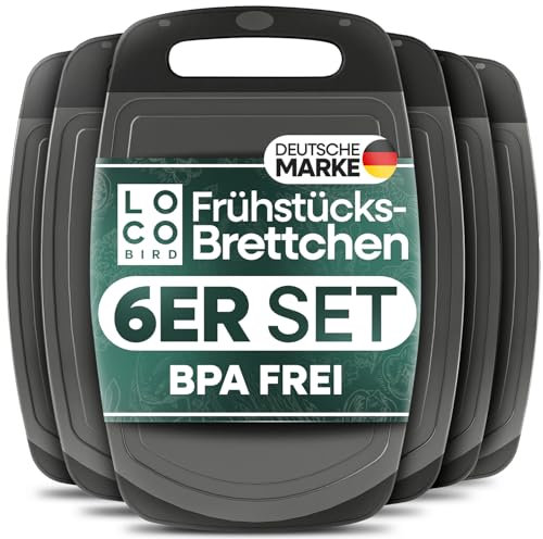 Loco Bird Frühstücksbrettchen Spülmaschinenfest - Brettchen 25x16cm, Schneidebrett Kunststoff BPA freie, Hygienisches Brotzeitbrett für die Küche, Vielseitiges Schneidbrett Set, Robustes Cutting Board