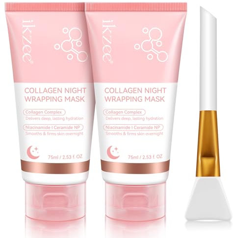 Maschera Collagene viso, Collagen Night Wrapping Mask, Maschera al Collagene Coreana, Cura dell'elasticità e dell'idratazione,Levigare eRassodare Durante la Notte 75ml/2.53 (2pc)