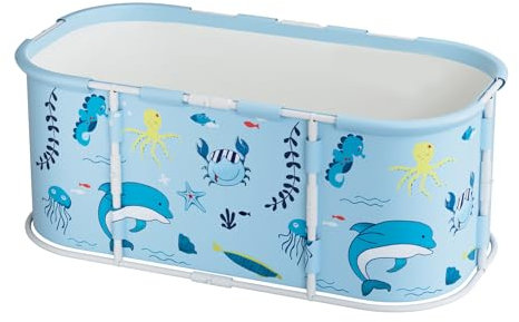 loyliawa Portable Bathtub for Adults 45'' Extra Large Foldable Bathtub with Plastic Frame, Freestanding Surround Collapsible Bathtub, Family SPA Soaking Tub for Kids Adult Blue