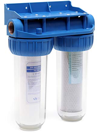 Naturewater NW-BR10B3 Double filtre Eau potable – 274 x 150 x 355 mm – 2 Étapes – 360 L/h – 3/4 / 26,16 mm – avec Cartouche PP Sédiments, Charbon actif – Filtration Purification Bactéries Pesticides
