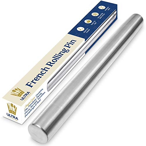 Rouleau à pâtisserie professionnel pour pâtisserie – 40 cm en acier inoxydable lisse et design effilé idéal pour fondant, pâte à tarte, biscuits et pâte à pâtisserie – Rouleau de boulanger Ultra