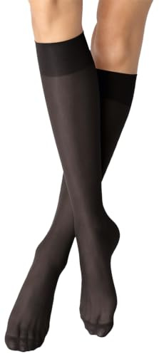 Nur Die 2er Pack Knie 20 DEN transparente Nylon Fein-Kniestrümpfe matt breiter Komfortbund Damen