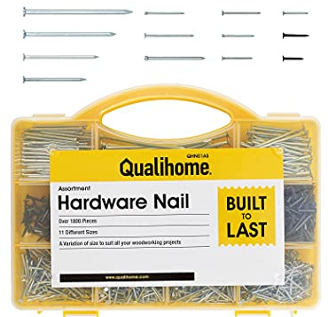 Qualihome Sortiment von hochwertigem Nagel Kit - über 1000 Nails Hardware Multi - 11 verschiedene Größen - Flexible und robuste - Compact organisierte Box (mehr als 1000 Nails)