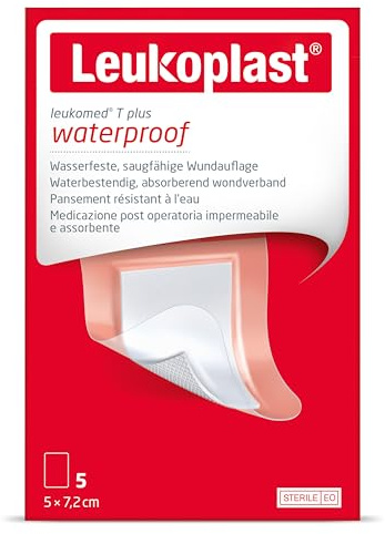 Leukomed T plus - steriler postoperativer Verband - wasserdicht und atmungsaktiv - Ideal für die postoperative Pflege - 5 cm x 7,2 cm, 5 Stück, transparent