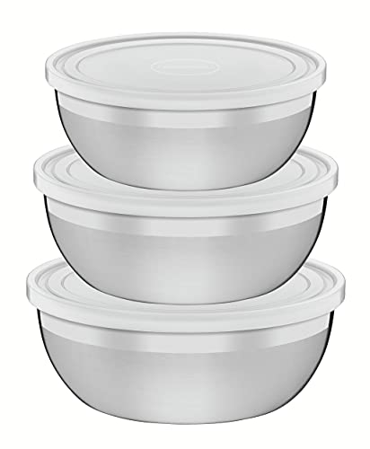 Tramontina Set de 3 piezas, acero inoxidable, 3 cuencos con tapa, apto para lavavajillas