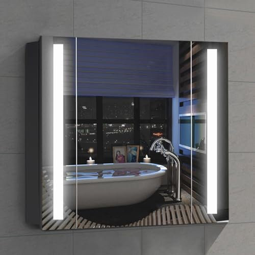 Warmiehomy LED Illuminated Bathroom Mirror Cabinet with Shaver Socket Demister Pad and Sensor 640x600mm