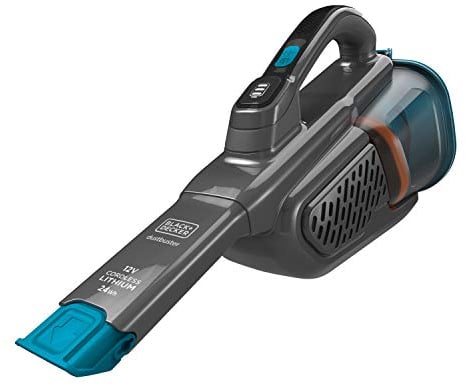 BLACK+DECKER Lithium Dustbuster BHHV320J mit Cyclonic Action - 12V, 25AW, Akku Handstaubsauger mit ausziehbarer Fugendüse & Ladekabel - Beutelloser, kabelloser Staubsauger - Titanium/Blau