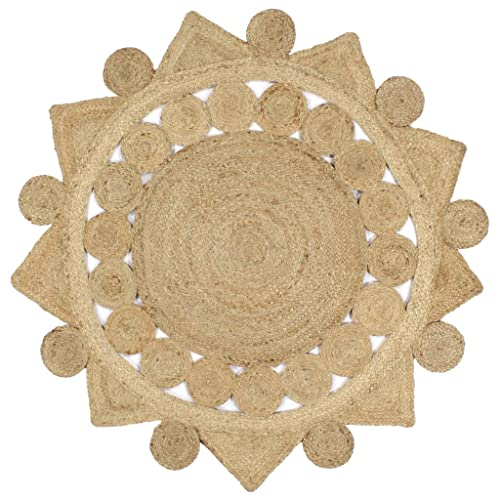 vidaXL Handmade Braided Jute Area Rug - Natural Fibre - Floral Design - Artisan Craftmanship - Low Maintenance - Unique - 120 cm Diameter