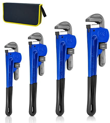 KOTTO Lot de 4 clés à pipe robustes - Traitées thermiquement - Réglables - 20,3 cm, 30,5 cm, 35,6 cm - Avec sac de rangement