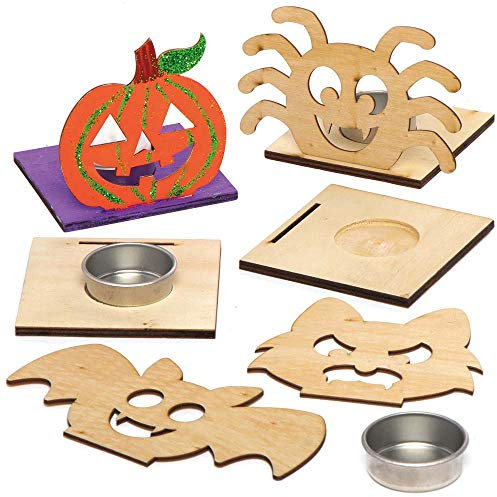 Baker Ross AX226 Portacandele Di Legno Di Halloween - Confezione Da 4, Da Decorare Ed Esporre, Progetto Di Arte E Artigianato Per Bambini
