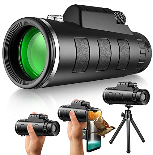 40X60 Monocular Telescope, HD High Power Bak4 Prism Waterproof Pocket Compact Monocular Scope with Smartphone Adapter Tripod for Adults Birdwatching Hunting Hiking Camping Sightseeing