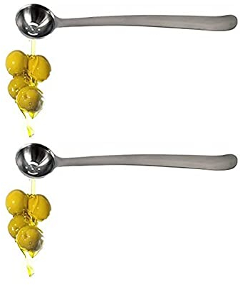 Qiuerte 2 cucharas de servir con agujero de drenaje, cuchara de aceituna de acero inoxidable para el tarro, cucharas de pepinillos para recipientes recipientes de 7.5 pulgadas