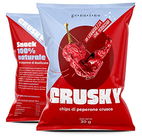 Genuino - Peperoni Cruschi Pronti Da Mangiare - Snack Salati Croccanti In Busta Da Chips Per 30 Gr - Prodotto Lucano Made In Italy Ideale Per Aperitivi Primi Piatti E Cesti Natalizi