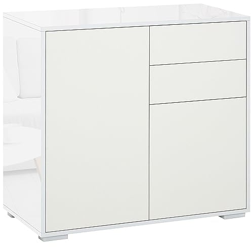 HOMCOM High Gloss Frame Sideboard, Side Cabinet, Push-Open Design with 2 Drawer for Living Room, Bedroom, White
