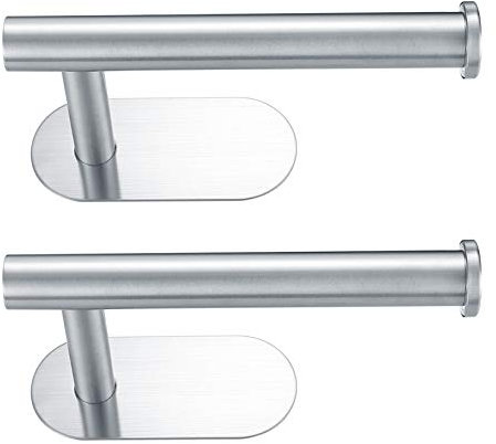 2 Pcs Toilet Paper Roll Holders, Self Adhesive 3M Toilet Kitchen Roll Holder Hanger, Wall Mounted No Drilling Toilet Tissue Paper Holder Rack with 3M Sticker for Kitchen, Bathroom, Silver