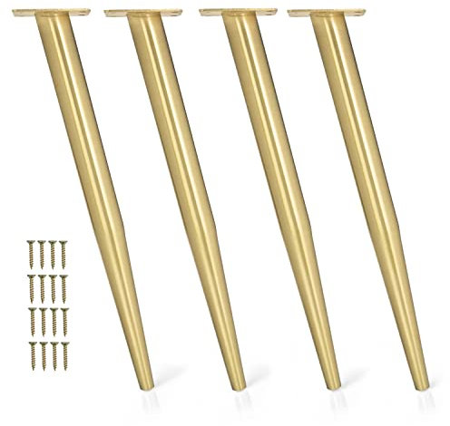 Ilyapa Konisch schräge Metall-Möbelbeine – Set mit 4 goldfarbenen Möbelfüßen aus der Mitte des Jahrhunderts, modern, 40,6 cm, konische Möbelfüße für Stühle, Couchtische, Schränke