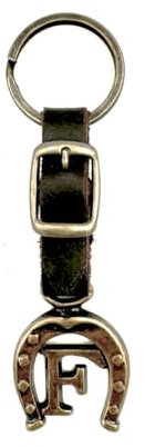 JA Horse Porte-clés en cuir cuivre fer à cheval cheval lettre A-Z fabriqué en Europe, f, 10 cm