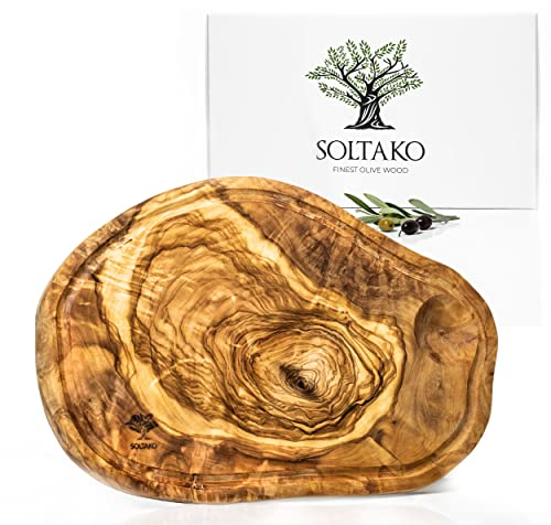 SOLTAKO Planche à Découper en Bois d’Olivier Brut, Planche Rustique, Planche Fromage, Plateau Apéritif Bois Olivier Tunisien, Planche Apéro artisanale(Long: env. 43-45 cm; Larg: env. 20-23 cm)