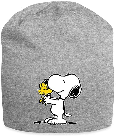 Spreadshirt Peanuts Snoopy Und Woodstock Jersey-Beanie, One Size, Grau meliert