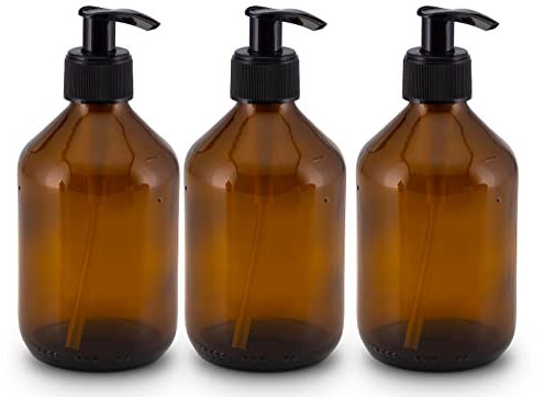 Lifestyle Lover Seifenspender aus Braunglas, Bernsteinfarben für Seife Spüli Shampoo Lotionen 300ml Braun Glas (3X 300ml Blanko)