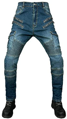 GEBIN Herren Motorradhose, Motorrad Jeans Biker Trousers, Sportliche Motorrad Hose Fahrrad Riding Schutzhose, Mit Protektoren Motorradhose (Blau,L)