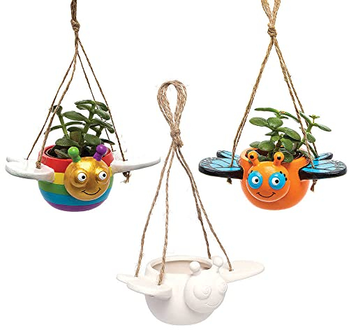 Baker Ross FC821 Schmetterling Keramik Blumentopf zum Aufhängen - 3er Pack, Keramik Bastelset für Kinder zum Bemalen, Dekorieren und Basteln