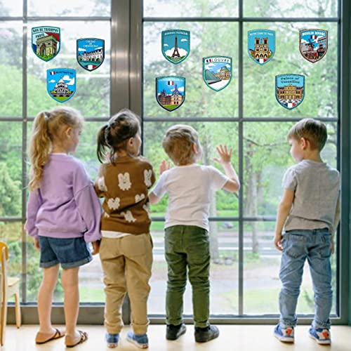 A-ONE French Tourist Attractions Holographic Glitter Attractions Glass Patching Films 9 PCS+NATO Shield Trendy Embroidery Jacket Patch 1PC, France Static Stickers Decals for Hotel Décor WR3+NO.423