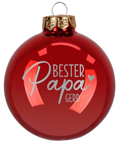 Herz & Heim® Weihnachtskugel aus Glas mit persönlicher Gravur/Rot oder Weiß/Matt oder Hochglanz/Ø 8 oder 10 cm/Verschiedene Motive Ø 10 cm, Rot Hochglanz, Bester Papa