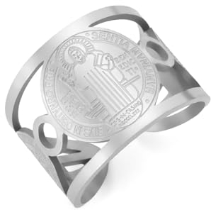 Amaxer Heiliger Benedikt von Nursia Ring für Frauen Edelstahl religiöser offener verstellbarer Fingerring Schmuck Geschenke (Silber)