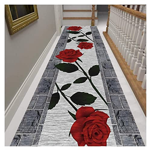 Siunwdiy Teppichläufer, Rose Blume Weich und bequem Feuchtigkeitsbeständig rutschfest moderner Teppich Läufer für Flur, Küche, Schlafzimmer,Grey1,100X300cm
