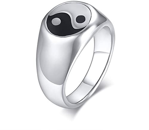 Wycian Ringe Silber Breit Damen, Herren Ring Ying Yang Größe 65 (20.7) 12mm Breit Jubiläums Geschenk für Freund Freundin