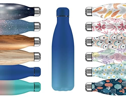 Mi Ko Mi Ka Botella de Agua Térmica de Acero Inoxidable Reutilizable | Sin BPA | Mantiene 24H Frio / 12H Calor | Hermética - Doble Pared a Prueba de Fugas (2 Azules, 750ml)