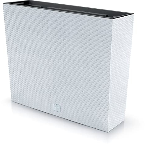 Vaso per Fiori piante Rettangolare Rato Case Decorativo in Plastica Alto 50 cm da interno esterno 18x58 cm Rettangolare Bianco Design Moderno 44 Litri