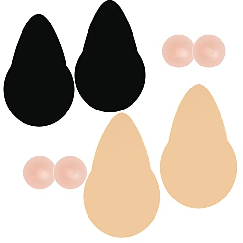 POMAMZ 2 Paia Nastro per Sollevamento del Seno,Nastro Adesivo per Seno,Adesivo Reggiseno Push Up Reggiseno Invisibile Senza Spalline Senza Schienale con 2 Paia di copricapi per Coppe A-F