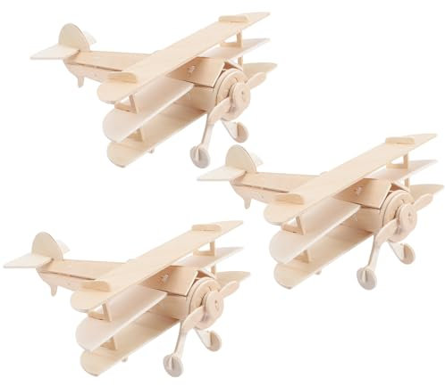 TOYANDONA 3 Pack Wooden DIY Crafts Plane, 3D Wood Puzzles Set Unfinished Model Plane to Paint Construction Kit Fun & Educational Toy for Kids School Craft Decor Projects