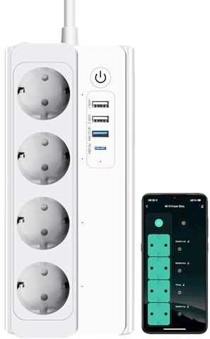 WLAN Steckdosenleiste, Sprachsteuerung, für Alexa & Google | 16A 3680W, 4AC+4USB, kein Hub nötig, für Alexa & Google, Zeitschaltung
