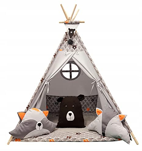 Izabell, Tipi, Kinder Spielzelt, Teepee, Zelt mit Fenster, Braun