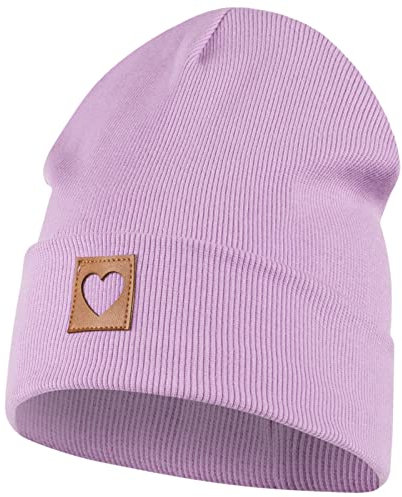 Smarilla Mütze Beanie Mädchen Damen Kinder Übergangsmütze gerippt, Größe: 58-60, Farbe: Flieder