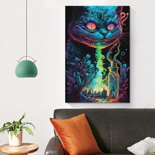 BIZOCA Wandkunst Gemälde mit Grinsekatze dekoratives Gemälde Leinwand Wandkunst Wohnzimmer Poster Schlafzimmer Gemälde ohne Rahmen 30 x 45 cm (12 x 18 Zoll)