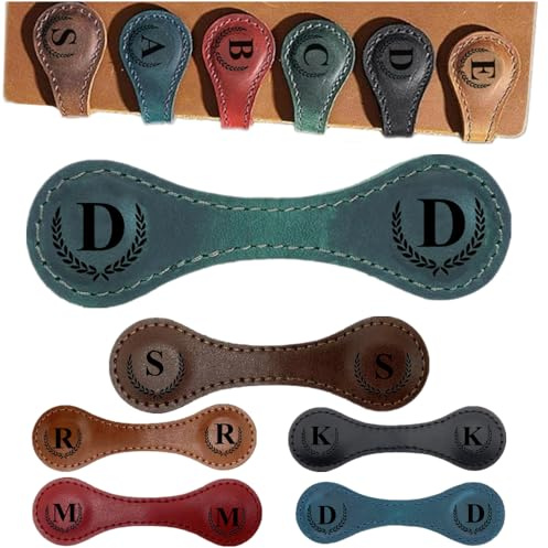 Personalisierte magnetische Leder Lesezeichen, benutzerdefinierte gravierte magnetische Lesezeichen, Multifunktionale Brief Lesezeichen Anfangsgeschenk für Buch Liebhaber Leser Frauen (Grün, D)