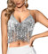 Ushiny Pailletten Quasten Top Bauchtanz Crop Top Karneval Kostüme BH Top Party Tank Top Rave Outfit für Frauen und Mädchen(Silber)
