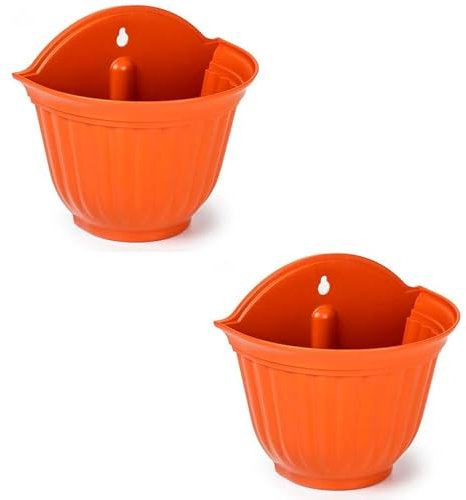 Acan Tradineur - Pack de 2 macetas de plástico para Pared, macetero, Tiesto de Colgar, Recipiente para Plantas, Flores, balcón, Porche, hogar, Fabricada en España (Marrón - 26 x 29,5 x 19 cm)