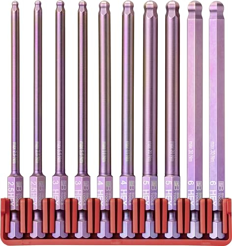 PB Swiss Tools BitBlock mit 10 langen Kugelkopf Innensechskant Bits [10x95mm] PB E6L.715 | 100% Swiss Made | Handliches Bit Set für Standard-Anwendungen in Industrie und Handwerk