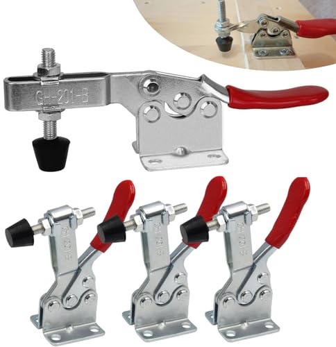 Vueinrg GH-201B Toggle Clamp Quick Release 4 Pieces Metal Horizontal Toggle Clamp 90 kg / 198 lbs Capacity Vertical Hand Tools for Handmade Products, Sanding Tool Making