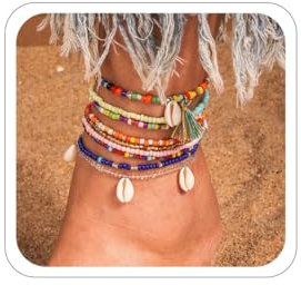 KOQAIIZ Fußkettchen für Damen, 9 Stück Boho-Perlen-Fußkettchen, Knöchel-Armbänder, Muschel-Fußschmuck für Damen und Mädchen